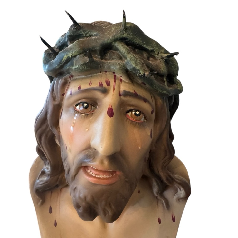 Jesus Christ Crown of Thorns Vintage Bust Statue Religious Crucifixion Passion - Picture 3 of 4